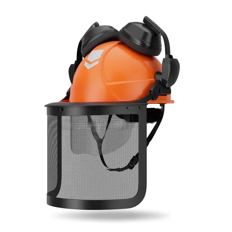 3 In 1 Head Protection Helmet Steel Mesh Face Shield Noise Blocking Earmuffs For Forestry Logging Yard Construction Working Site