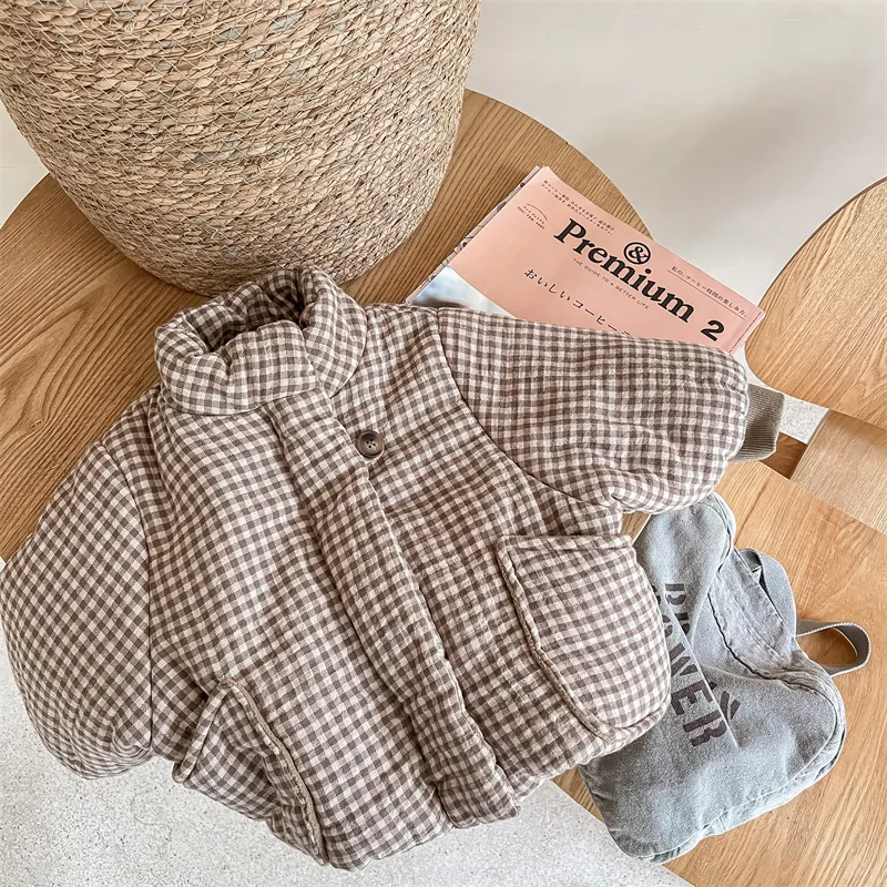 2023 Winter Kids Clothes fashion plaid Fleece Thicken Coat Boys and girls turtleneck Quilted jackts