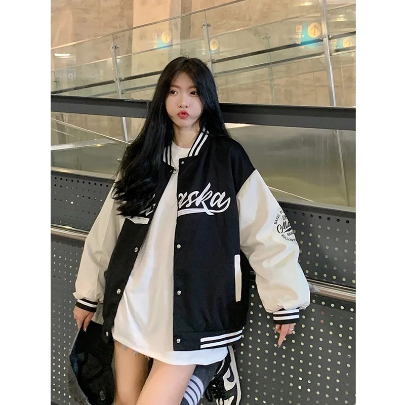 American Retro Baseball Jacket Loose Long Sleeve Women's Fashion Outerwear High Street Style Polyester Fiber Autumn New Arrival