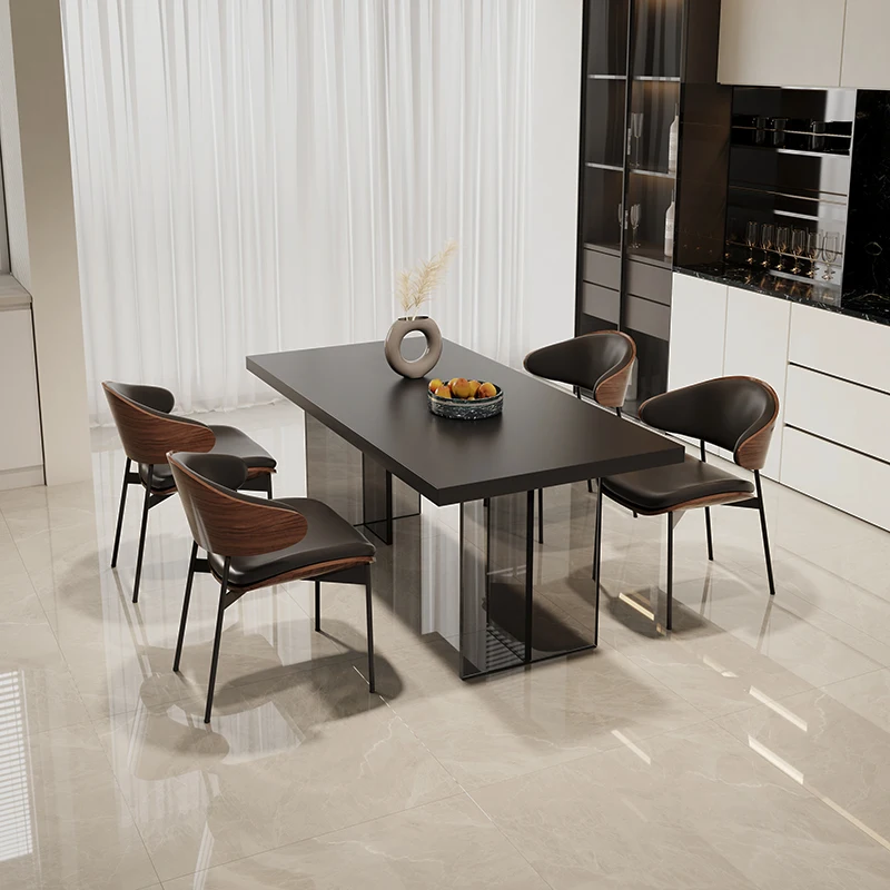 

Chinese Big Nordic Dining Tables Black Design Acrylic Modern Kitchen Tables 4 Chairs Kitchen Poker Villa Mesa Trendy Furniture