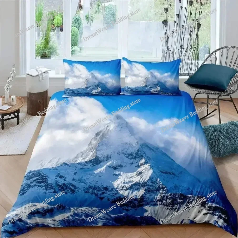 

Snow Mountain Duvet Cover Set 3D Sea Waves Bedding Set Landscape King Size Comforter Cover Nature Scenery Polyester Quilt Cover