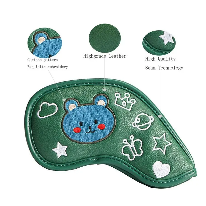 Juego de fundas de hierro para Golf, cubiertas protectoras de dibujos animados con números bordados, fundas de PU para palos de Golf para golfistas, 9 piezas por juego