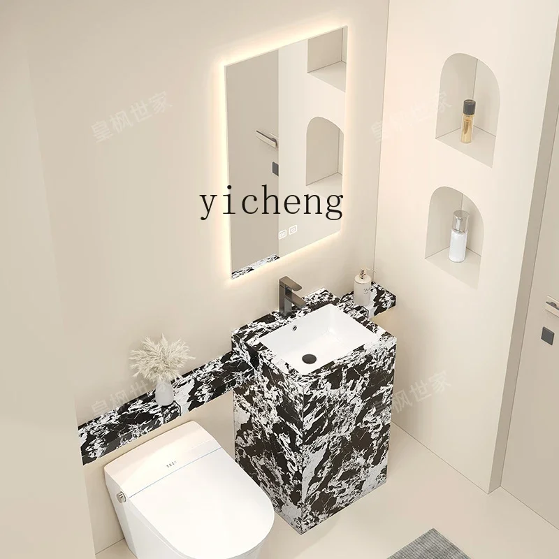 

TP-25 green seamless integrated column basin next to the toilet combined wash basin