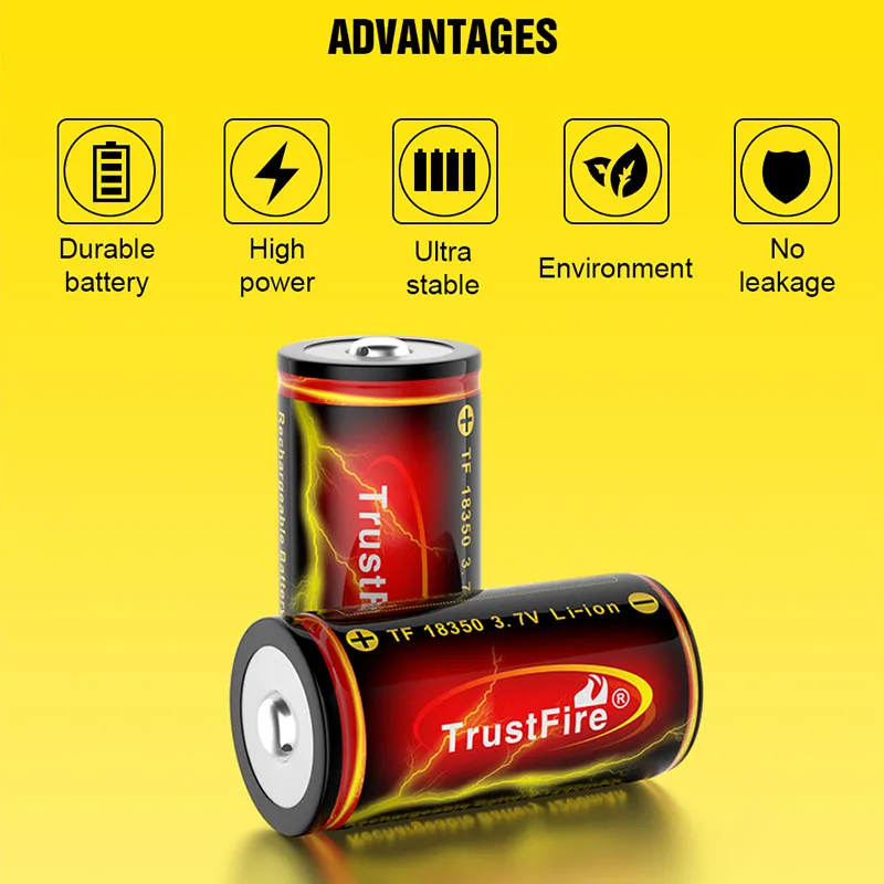 TrustFire 18350 1200mAh Lithium Ion Battery Button Top PCB 3.7V Rechargeable Li-ion Cells for Electric Flashlight Toothbrush Toy