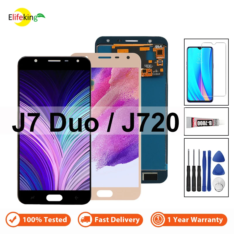 

5.5" LCD For Samsung Galaxy J7 Duo 2018 Display Touch Screen J720 SM-J720 J720F Digitizer Assembly Replacement With Tools Glue