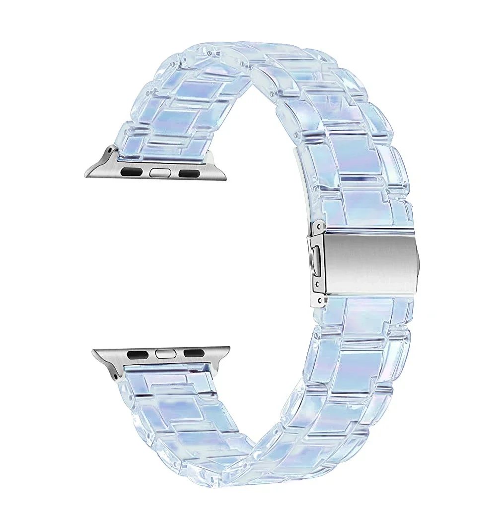 Resin Transparent Band for Apple Watch 38mm 40mm 42mm 44mm 41mm 45mm Women Clear Strap Bracelet for iWatch Series 7 6 5 se 4 3 2