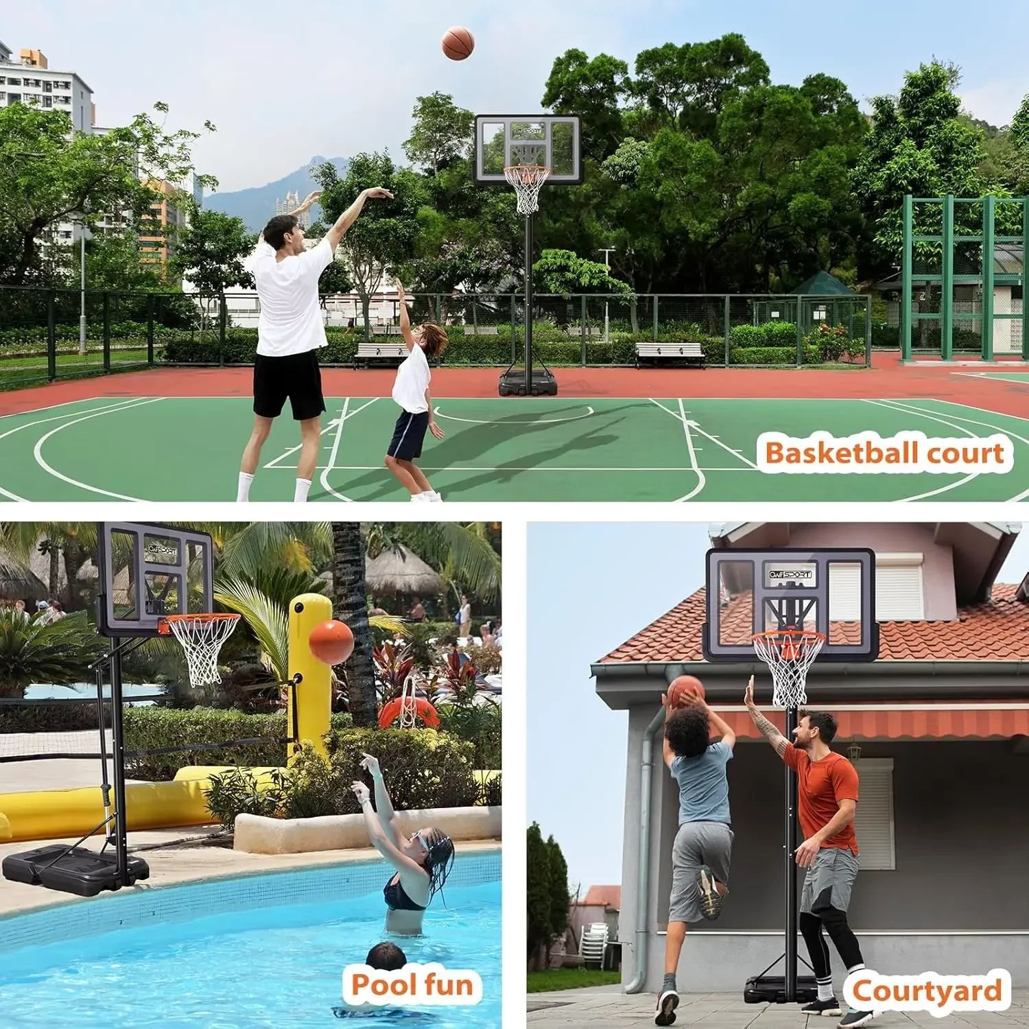 4.8-10FT Height Adjustable Basketball Hoop Goal System with 44-48 Inch Impact Backboard