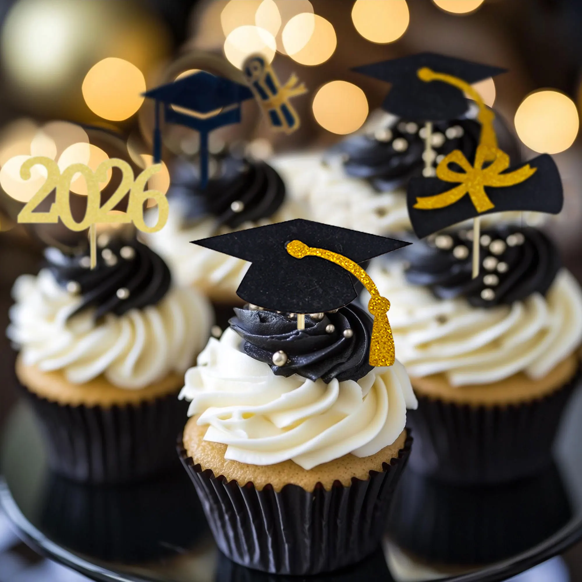 LaVenty 2026 Abschlussfeier-Dekorationen, Abschluss-Cupcake-Topper, Abschlussmütze, Abschluss-Kuchenaufsatz, Klassenabschluss 2026 Cupcake-Topper – Detail 1
