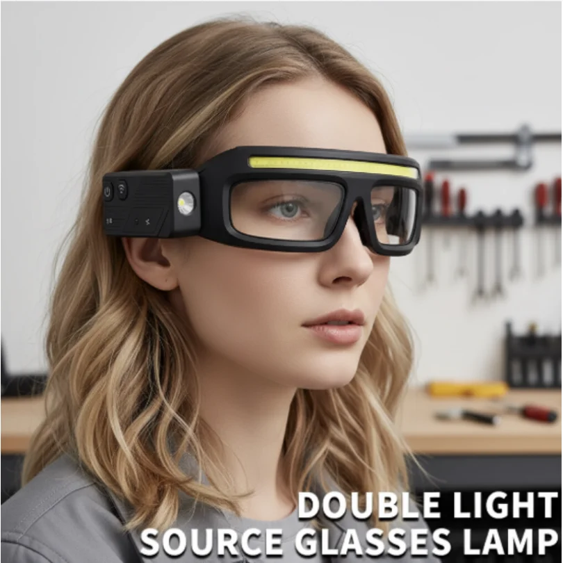 Rechargeable LED Glasses Headlight Glasses with Motion Sensor & Touch Control 5 Modes USB C Glasses for Running Camping Cycling