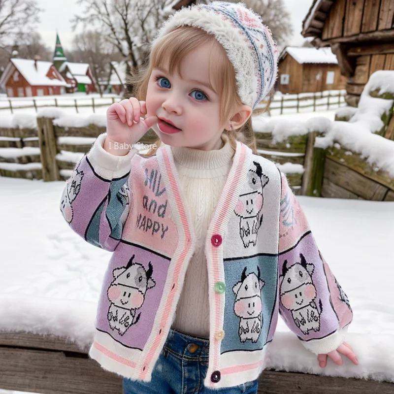 Girls Sweater Baby Girl Winter Clothing Spring Fall Cartoon Coat Children Sweater Leisure Cotton Clothing Female Child Clothes