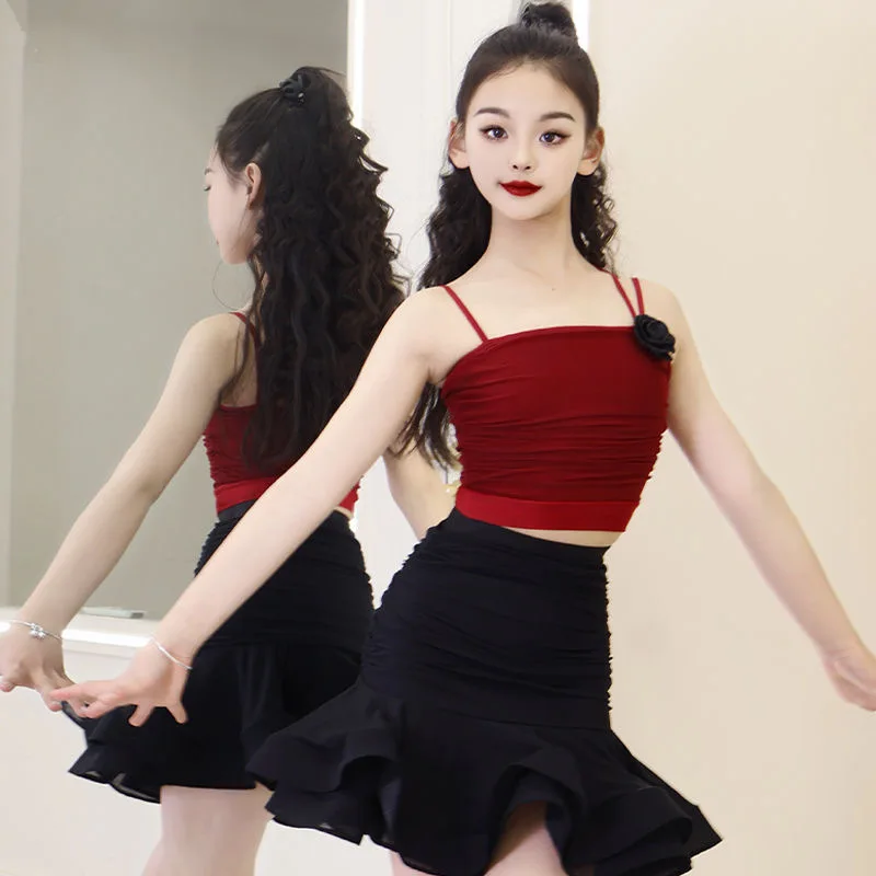 

Красный, черный тренировочная танцевальная одежда, бальные платья для девочек, классический женский костюм, платье для танцев, художественные платья для катания на коньках, латинские танцы