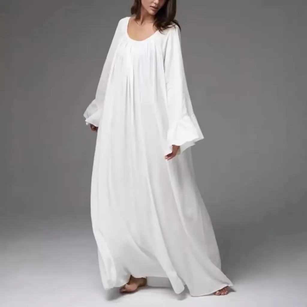 Vestido feminino estilo preguiçoso cor sólida vestido solto elegante vestido maxi casual para todas as estações