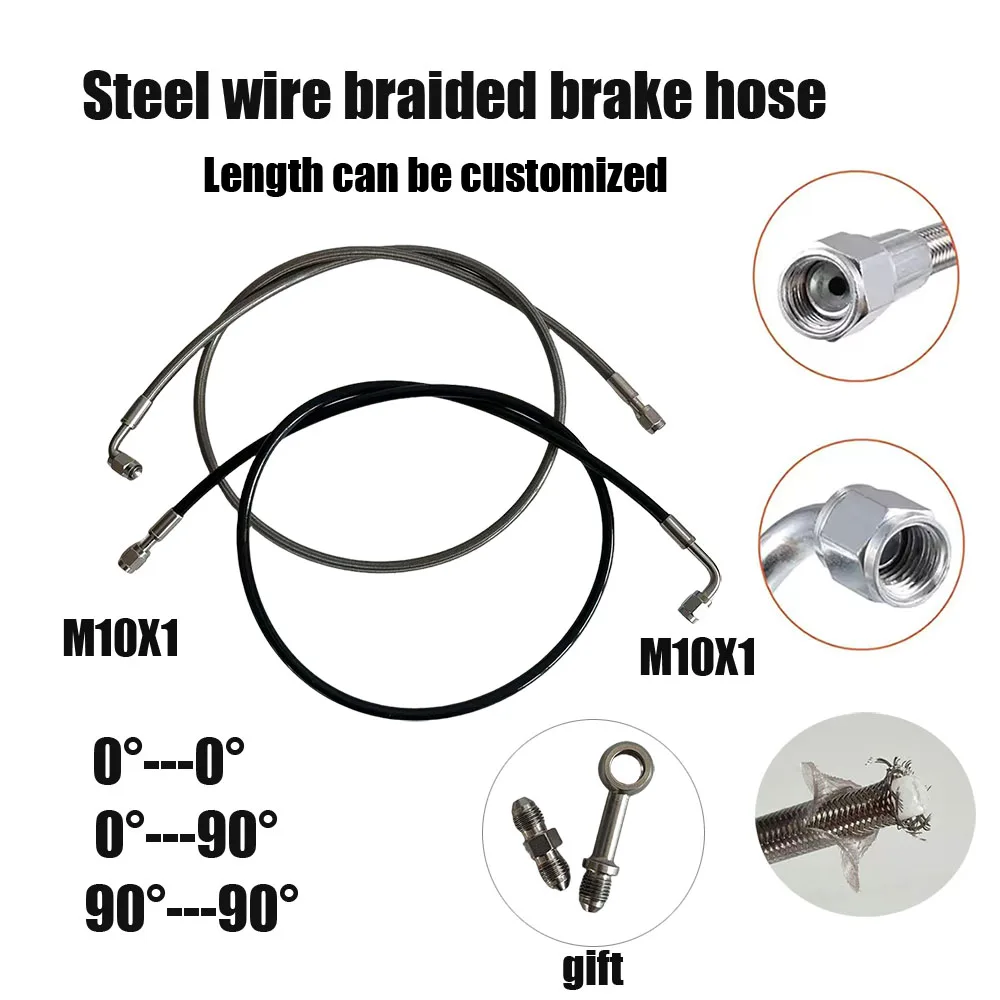 AN3Steel Throat Oil Pipe kit Female M10X1 Rotate Universal Steel Wire Braided Brake Pipe Car Motorcycle High Pressure Disc Brake