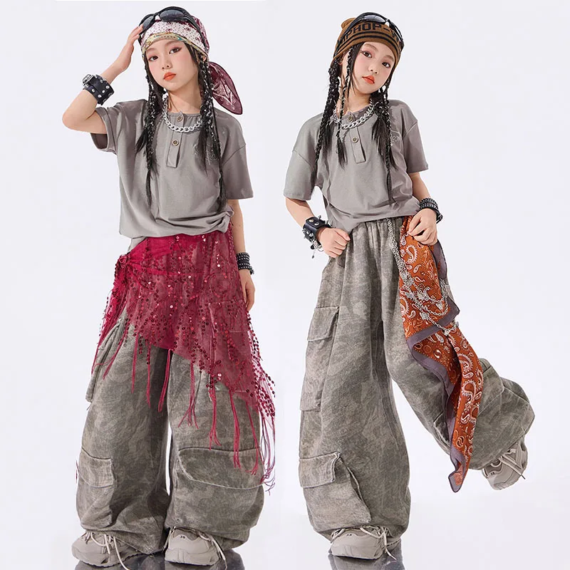 

Hip Hop Dance Clothes Children Jazz Performance Clothes Short Sleeve Top Shuffle Pants Girl Street Dance Show Outfit AMY3364