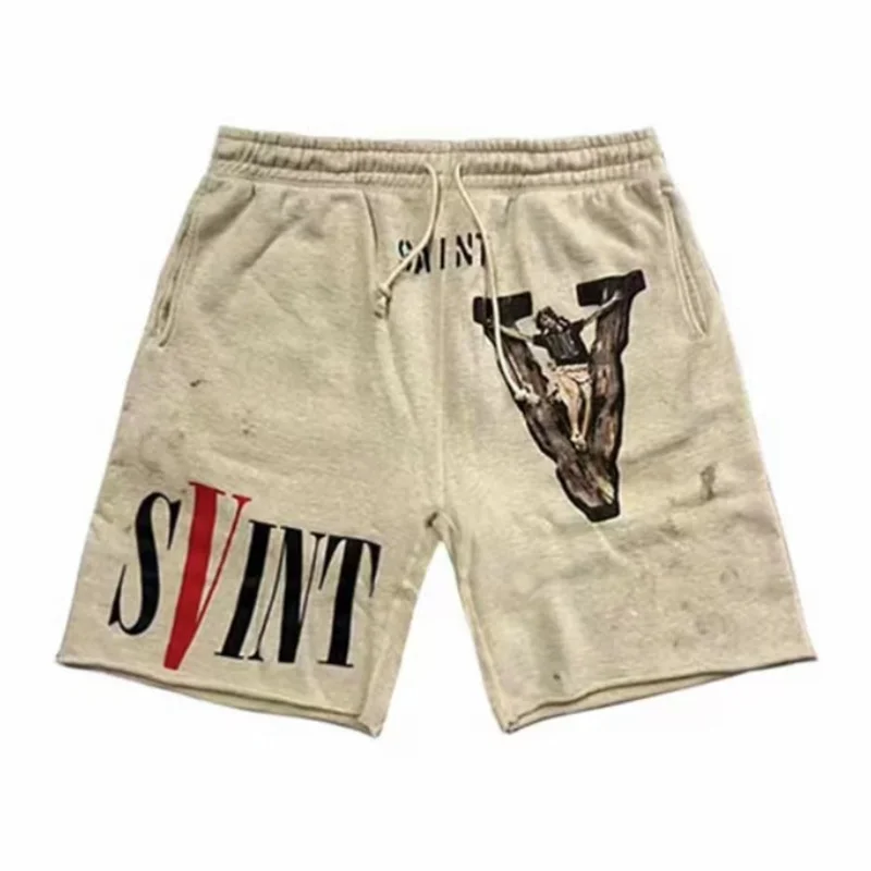 Summer Washed Sain Letters Printed Street Casual Shorts Men Women High Quality 1:1 Drawstring Breeches Sweatpants