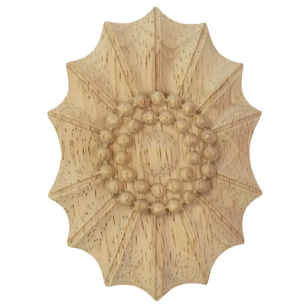 5PCS 9x6.5cm Flower Wood Carving Natural Appliques for Furniture Cabinet Unpainted Wooden Mouldings Decal Decorative Figurine