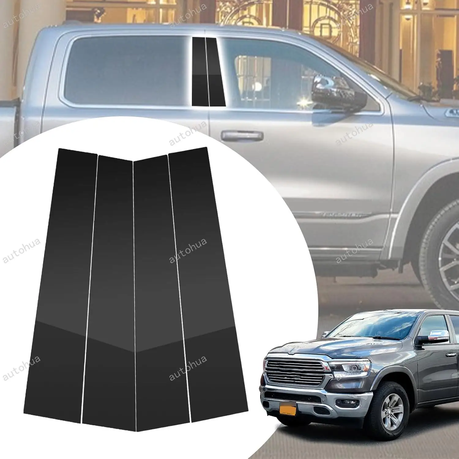 

Door Pillar Post Trim for Dodge RAM 2019-2025 Side Door Pillar Anti Scratch Glossy PC Stickers Cover Moldings 6-pcs