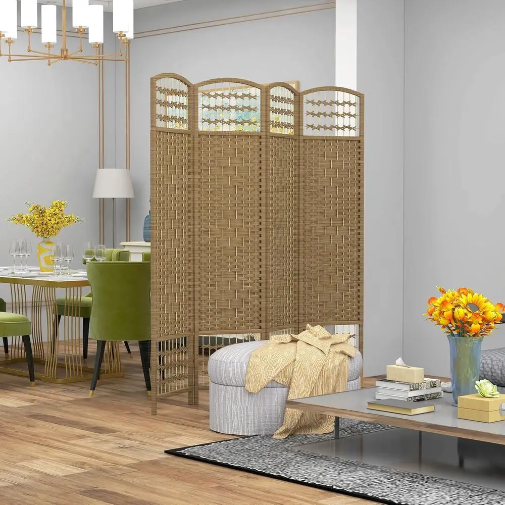 4-Panel Room Divider, Enhanced Privacy Screen, 5.6' Tall, Wave Pattern Freestanding Partition Wall