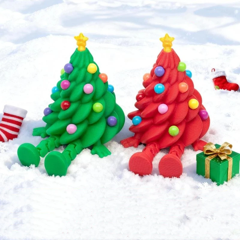 {MX} تماثيل أشجار عيد الميلاد المطبوعة ثلاثية الأبعاد مع وصلات متحركة صغيرة لطيفة ملونة لعيد الميلاد لتقوم بها بنفسك ديكور مكتب المنزل الحلي #1