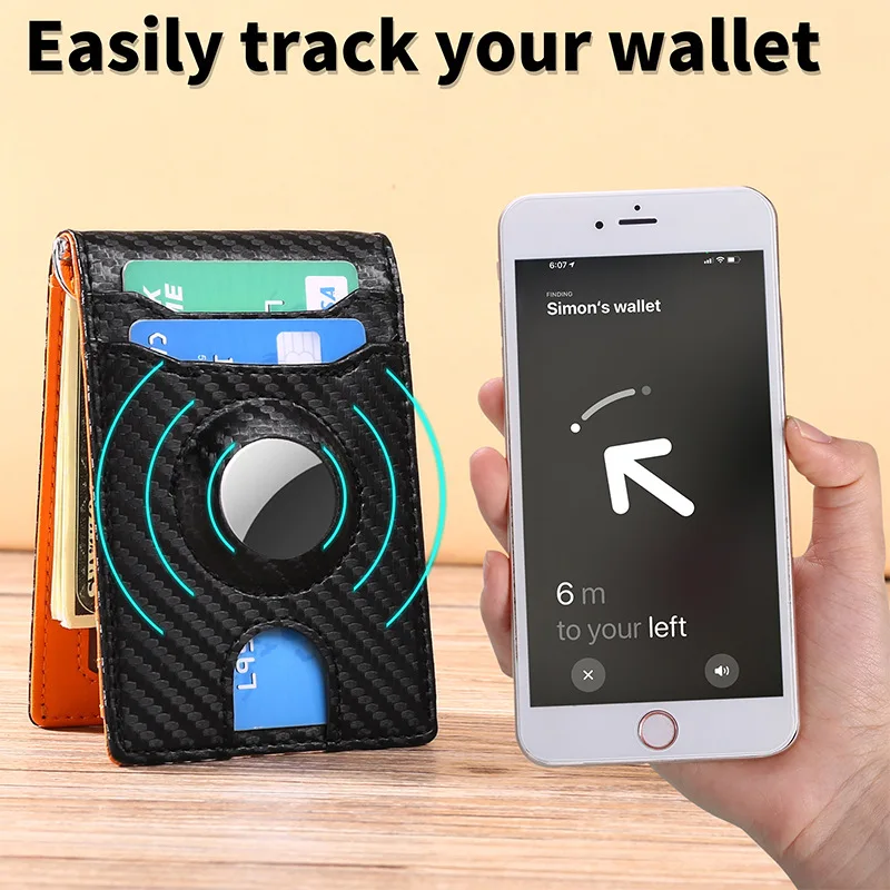 Billeteras para hombre con bloqueo RFID, rastreador de AirTag, tarjetero fino con posicionamiento, monedero con Clip para dinero, billetera de negocios de cuero PU para hombre