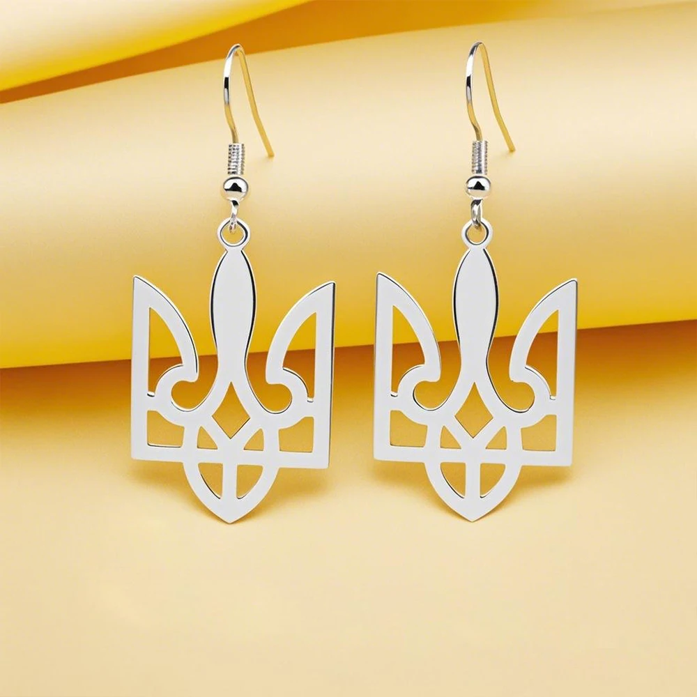 Stainless Steel Ukraine Trident Drop Earrings for Women Flag Charm Ukrainian Symbols Pendant Earrings Solidarity Ethnic Jewelry