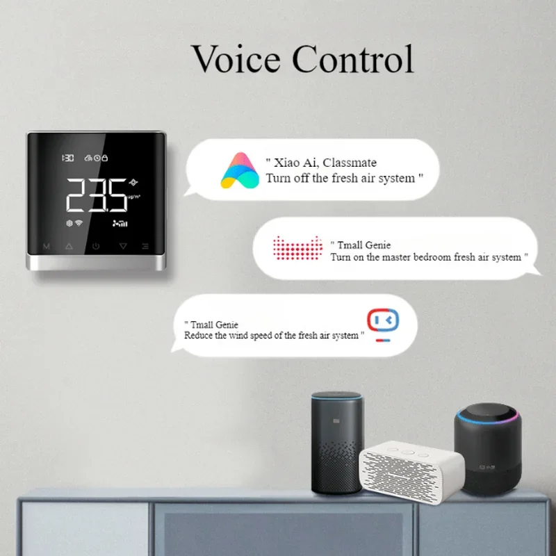 Sistema de válvula de aire fresco, Unidad de bobina de ventilador, deshumidificador, controlador de ventilación, Monitor de calidad, funciona con aplicación, WIFI, hogar inteligente, CO2, PM2.5 termostatos inteligentes