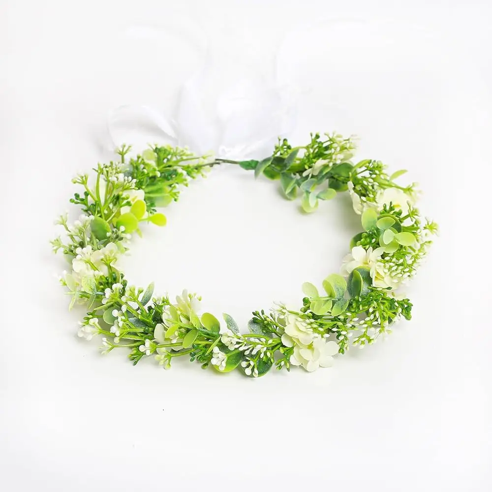 

Искусственный венок из зеленых листьев эвкалипта, цветочный венок для женщин и девушек, богемный головной убор, цветочная повязка на голову, реквизит для фотосессий