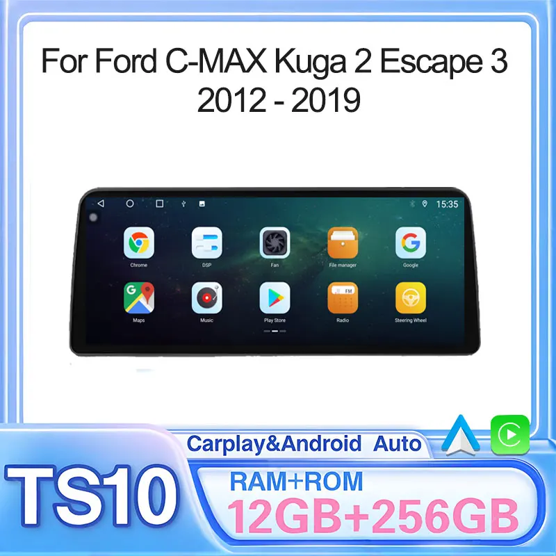 12.3 inch Android 14 For Ford C-MAX Kuga 2 Escape 3 2012 - 2019 Car Radio Carplay GPS Navigation Auto Screen Stereo 5G Wifi
