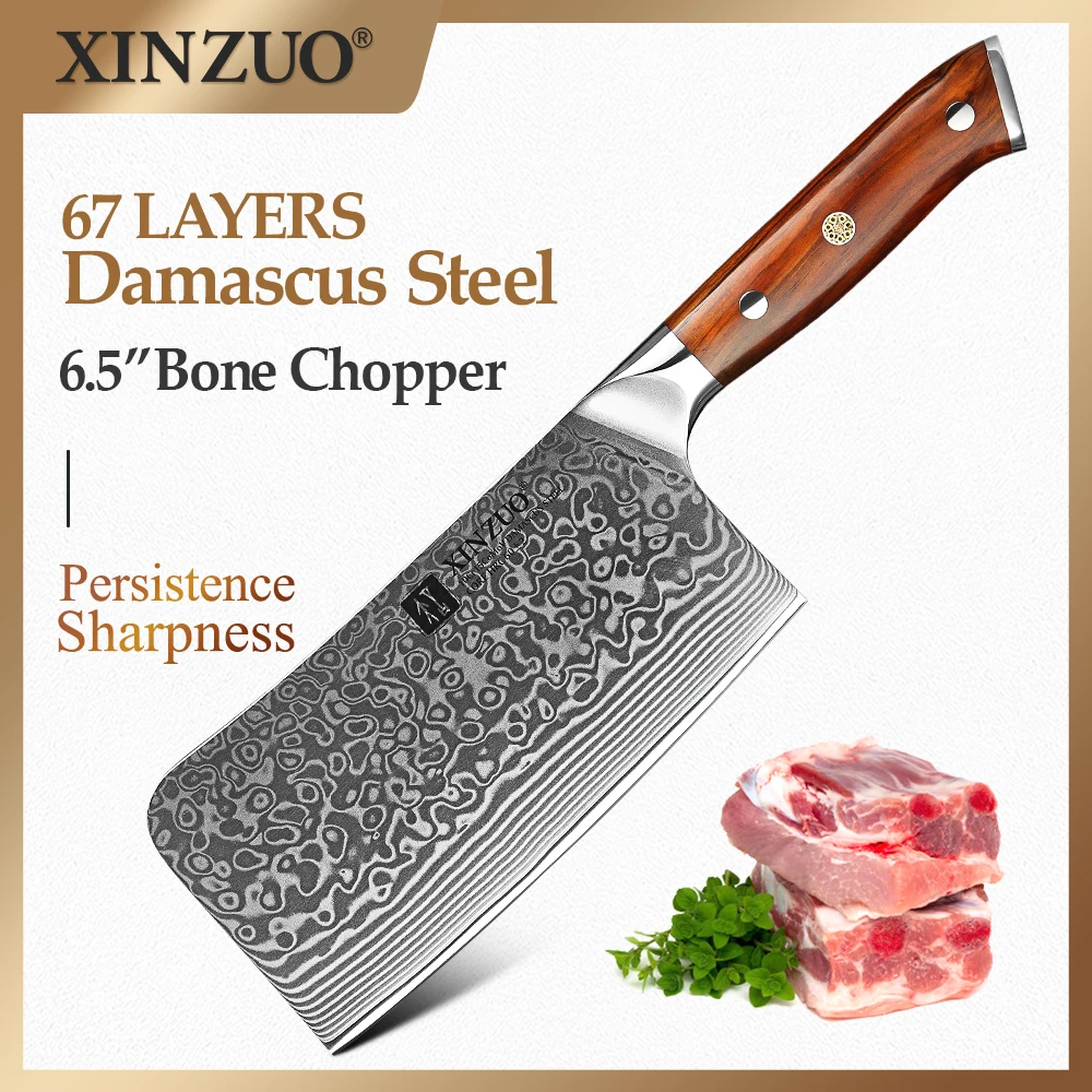 

XINZUO 6.5" Inch Asian Style Kitchen Knife Damascus Steel Knives Chopper Meat Slicing Nakiri Butcher Knife Steak Beef Tools