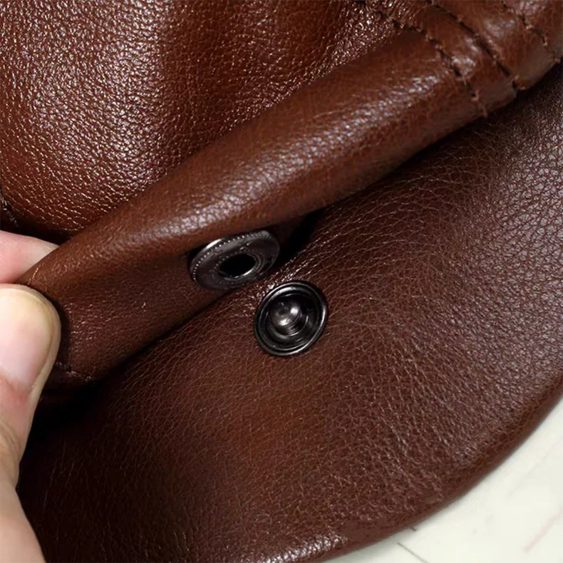 Spring New Genuine Leather Hat Cap Cowhide Beret Warm  Cotton Men Padding Brand Brown/Black Duck Hat