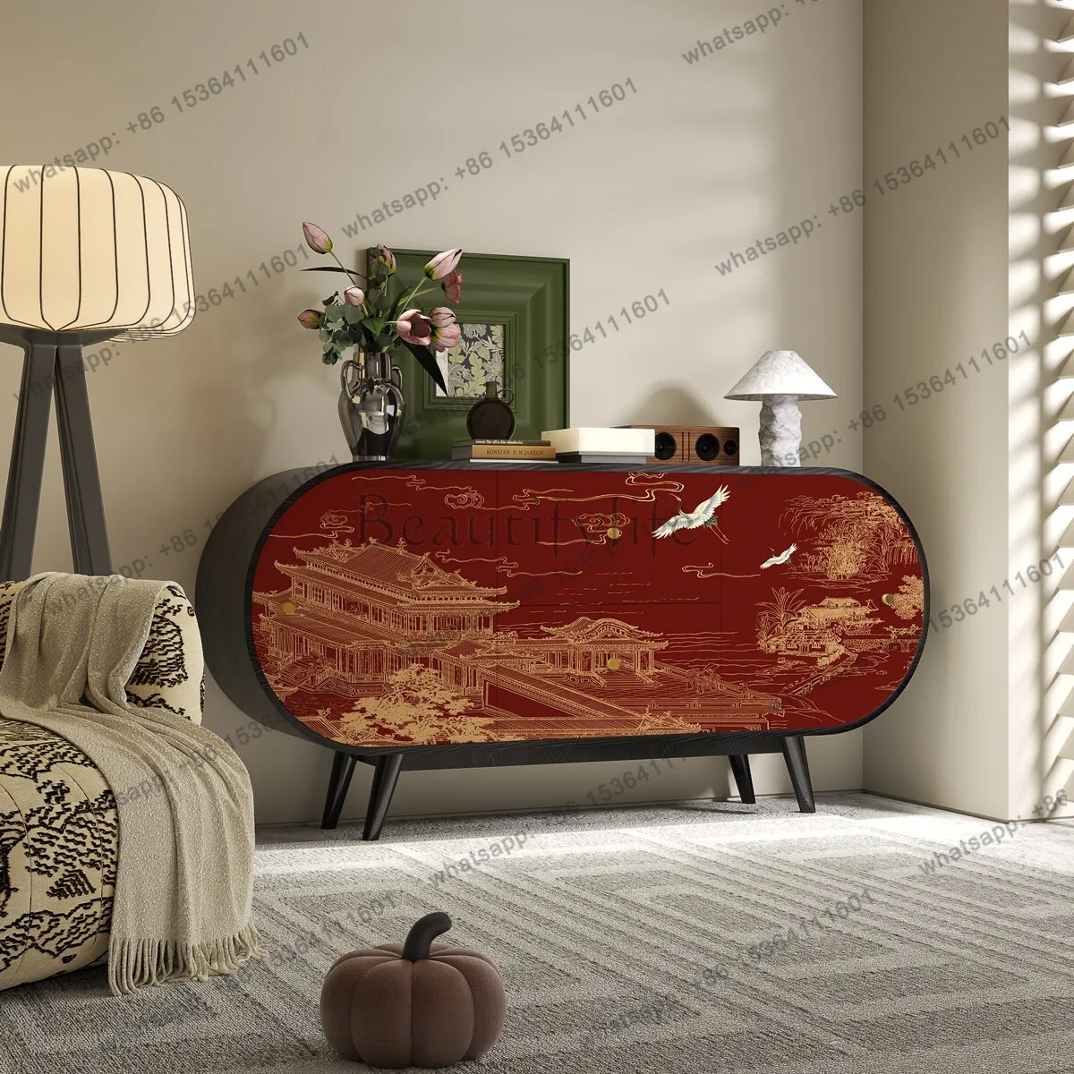 French oval solid wood porch cabinet clip for home entrance front door living room homestay shoe cabinet
