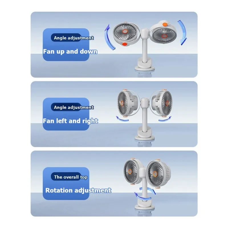 YANA35R USB Mini Fan Dual Head Control With Night Light And Clip- Ideal For Office And Outdoor Use