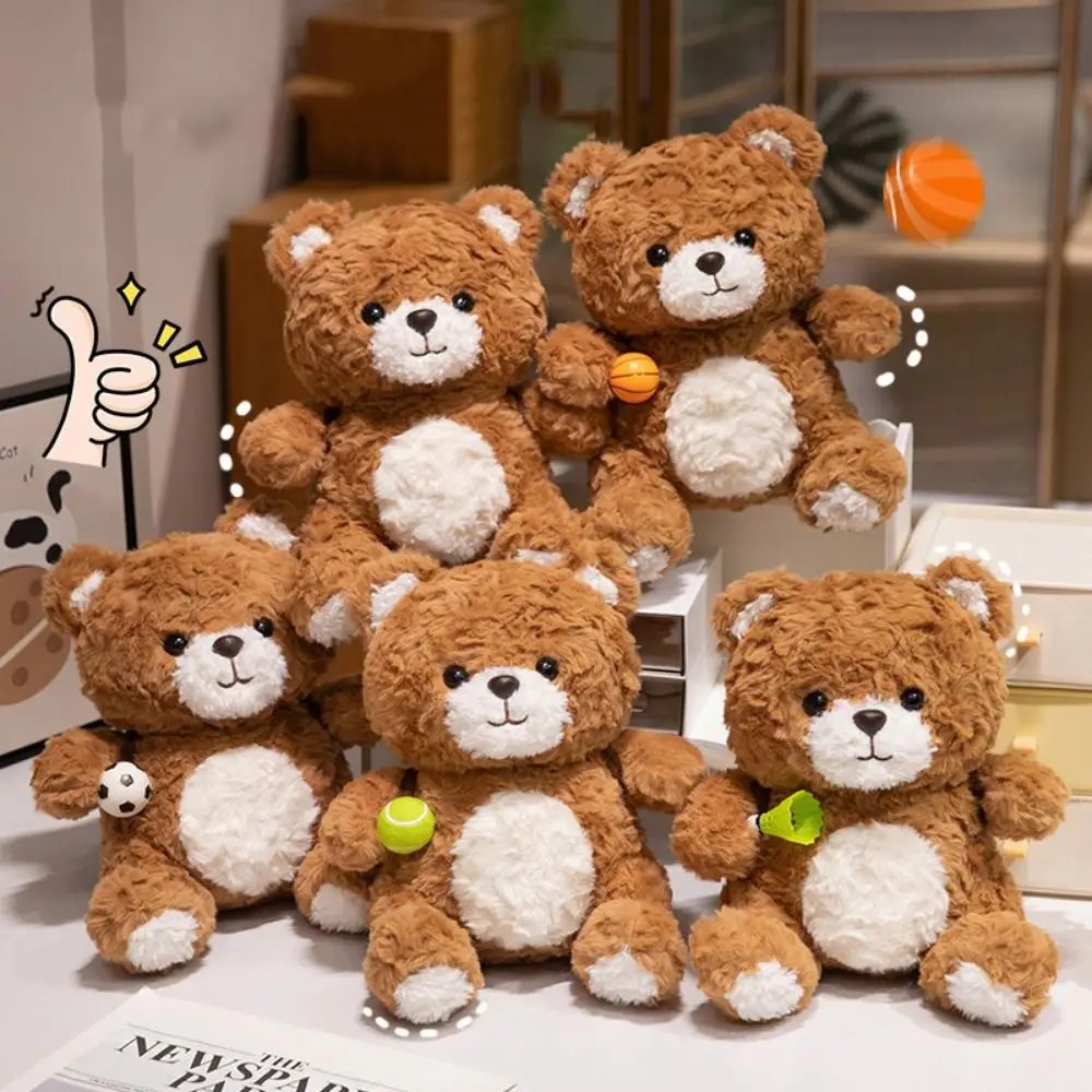 

Accompany Toy Badminton Bear Plush Toy Basketball PP Cotton Plush Bear Doll Cartoon 35cm Stuffed Animal Pillow Valentine's Day