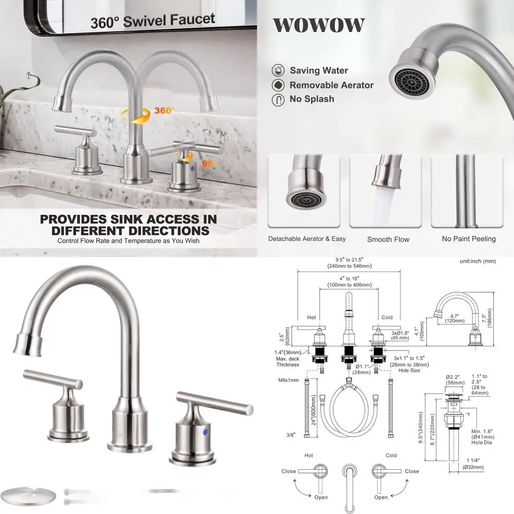 

8 Deck-Mounted 2-Handle Brushed Nickel Bathroom Sink Faucet with Drain for 8 Vanity