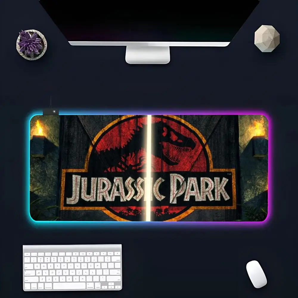 Film Jurassic P-Park MINISO Mouse Pad RGB Gaming Mousepad LED Large Gamer Mousepads XXL Keyboard Pads Luminous Desk Mat Backlit