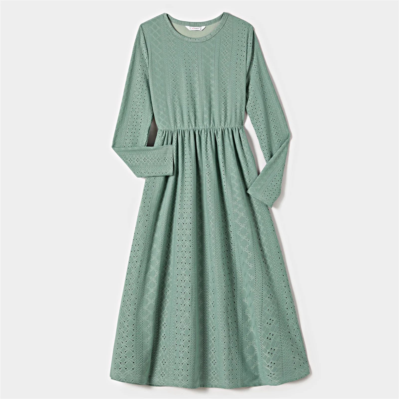 PatPat Family Matching Mint Green Lace Dresses And Color-block Long-sleeve tops Sets