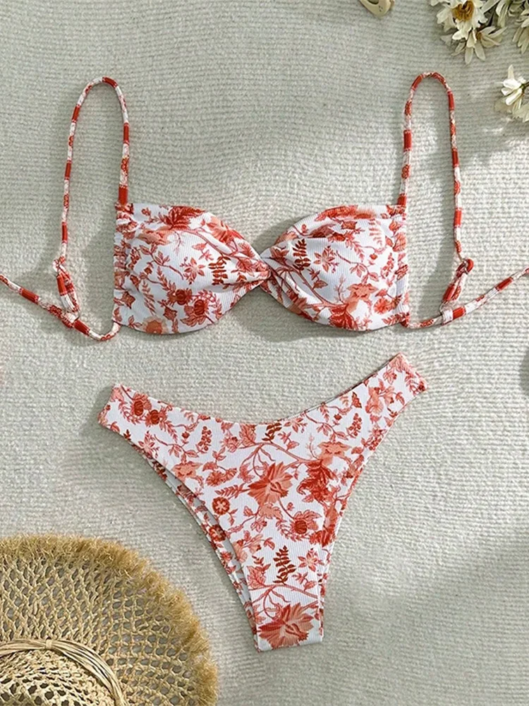 

Sexy Print Laced Up Bikini 2 Piece Set Women Split Swimsuit High Waist Beach Backless Bikini 2026 New All Season Bikini Set