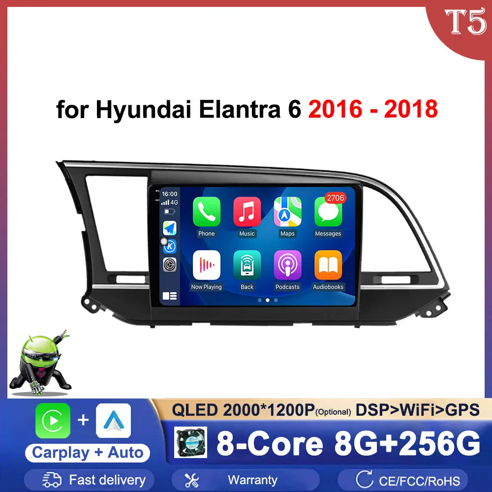 

for Hyundai Elantra 6 2016 - 2018 Android OS LHD Car Multimedia Radio Video Player Navigation GPS Stereo DSP WiFi BT QLED Screen