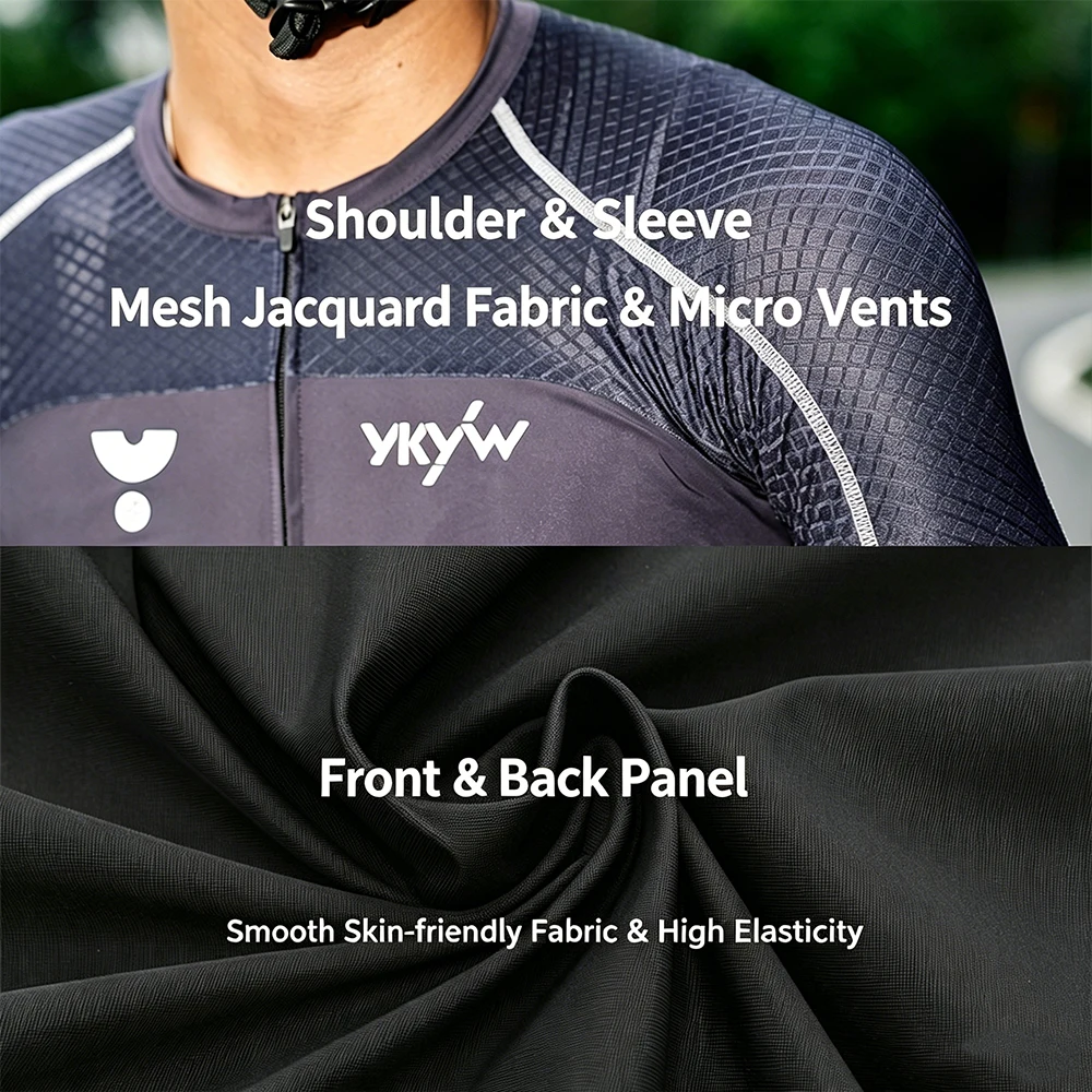 YKYWBIKE Herren Sommer-Radtrikot 3D-Schnitt Raglan-Ärmel Schnelltrocknend Atmungsaktiv Leichtes Rennrad-Trikot Hautfreundliches Oberteil – Detail 18