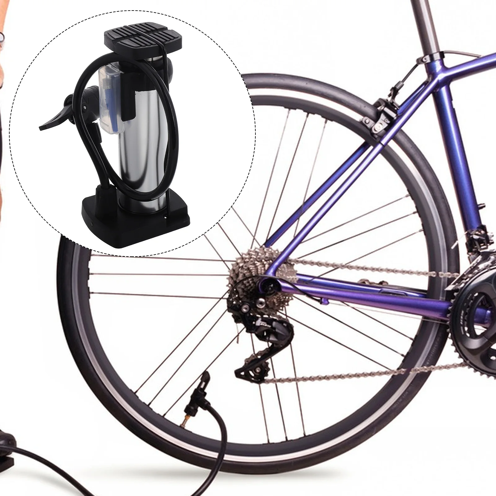 

Bicycle Portable Air Pump Basketball Inflator Bike Floor Manual Activated for Tires