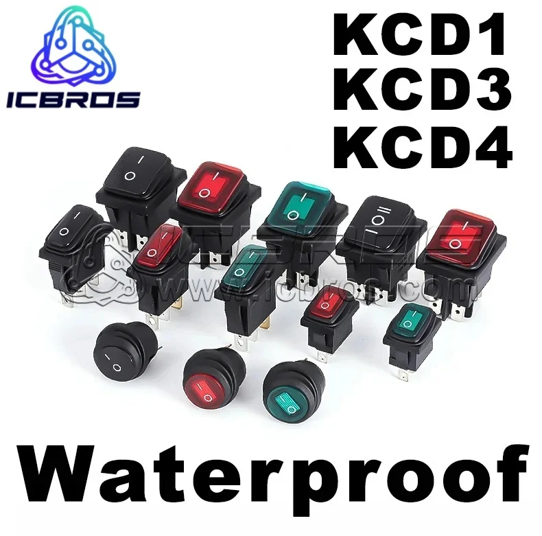 KCD1 KCD3 KCD4 Mini Round Shape Waterproof Rocker Switch ON/OFF,6A 250VAC/10A 125VAC,Electrical Equipment With Lighting Power