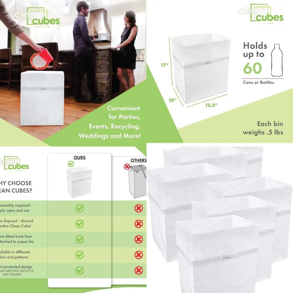 

6-Pack 13 Gallon Foldable Pop-Up Trash Cans with Bags for Party, Event, and Kitchen Use (White, 17x13.5x10)