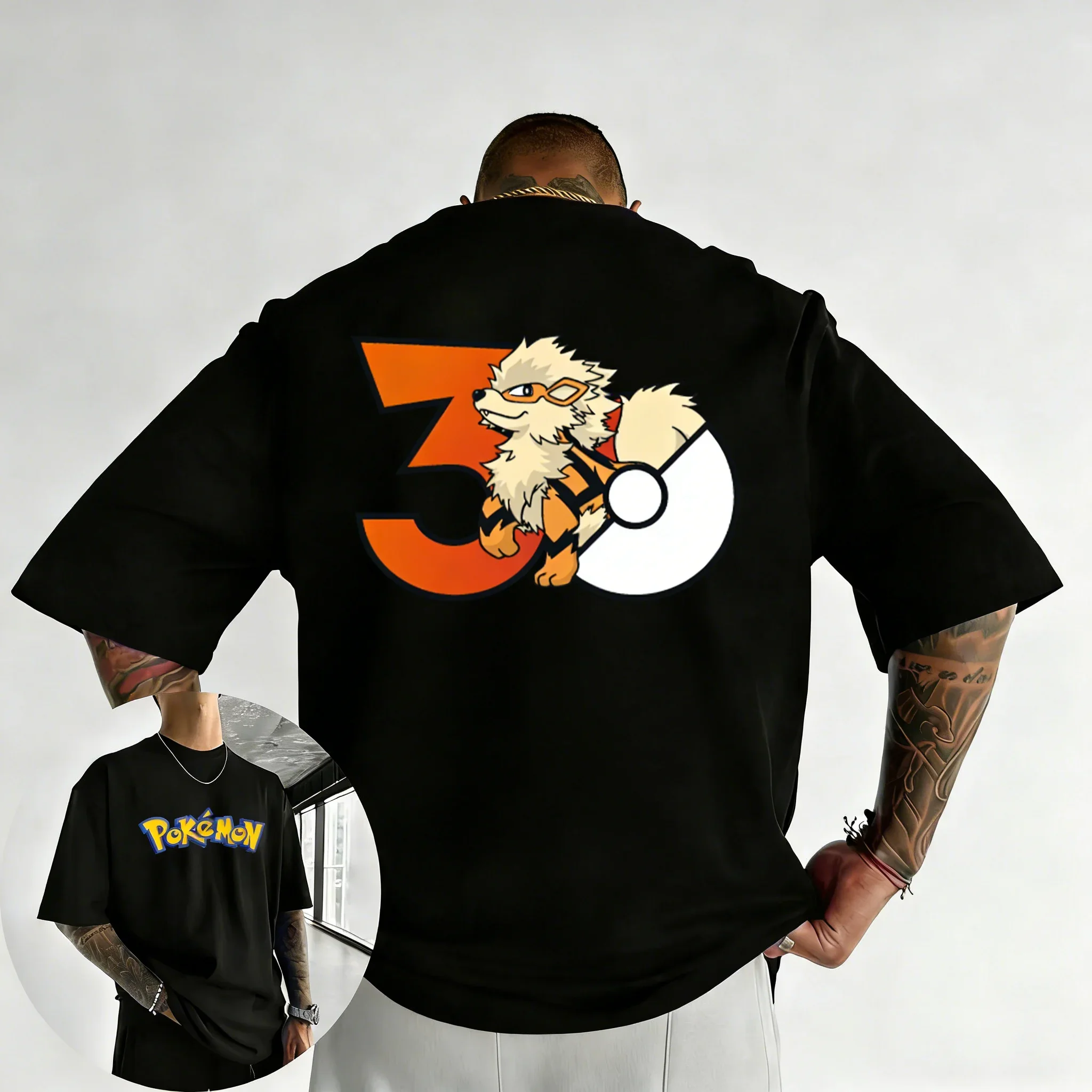 2026 Pokémon 30th Anniversary Arcanine bedrucktes T-Shirt, Sommer-T-Shirt für Herren und Damen, lockerer, lässiger Hip-Hop-Trend, kurzärmeliges Oberteil