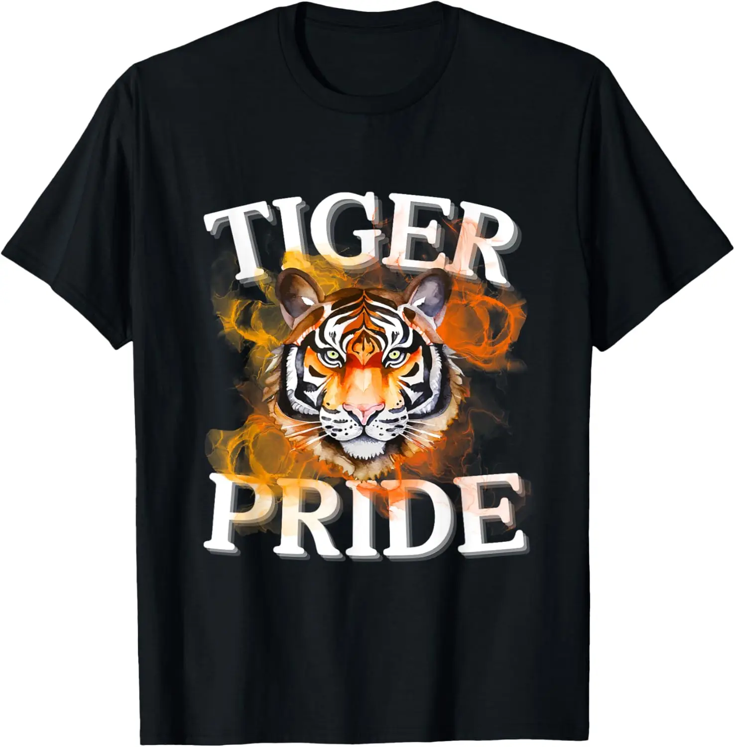 Tiger Pride Flame Tiger Mascot Retro School Sport Cheer Team T-Shirt