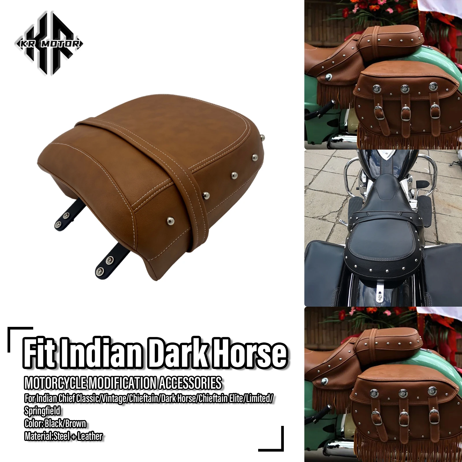 Motorcycle Rear Seat Rear Passenger Seat Leather For Indian Chief Classic Dark Horse Vintage Chieftain Springfield 2014-2018