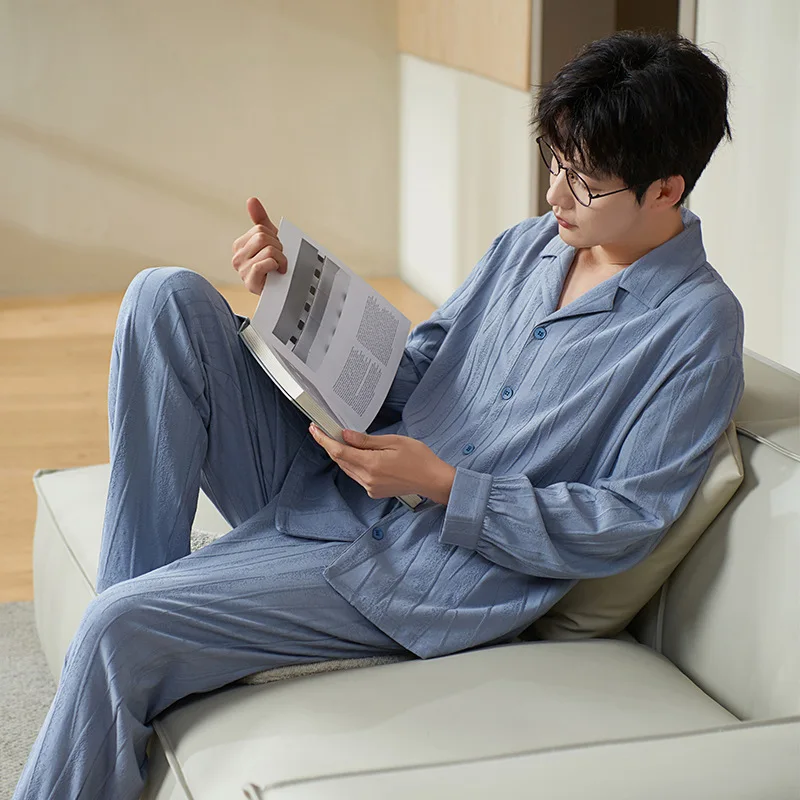 cardigan-long-en-pur-coton-pour-hommes-ouvert-pantalon-fin-ample-grande-taille-vetements-de-maison-marque-gp-saison-d'automne