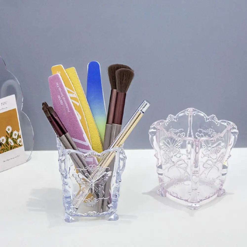Transparent Design Cotton Pad Storage Box Pink Color Butterfly Pattern Nails Storage Box Organizer Case Cotton Pads Holder