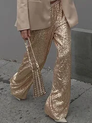 Office Lady Chic Slim All Season Pants Elegant Women Straight Sequined Patchwork Pants Outdoor Casual Long Pants 2024 Trousers