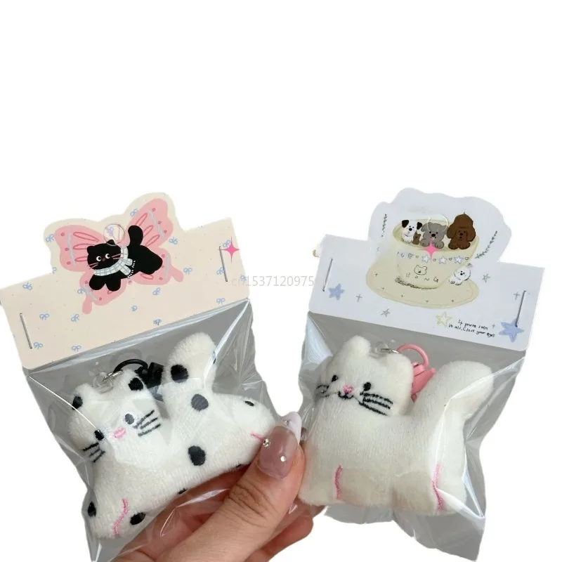 Porte-clés chat blanc en peluche mignon, sac à stylos pour fille, pochette, sac à dos, pendentif, bons amis, décoration cadeau pour Couples