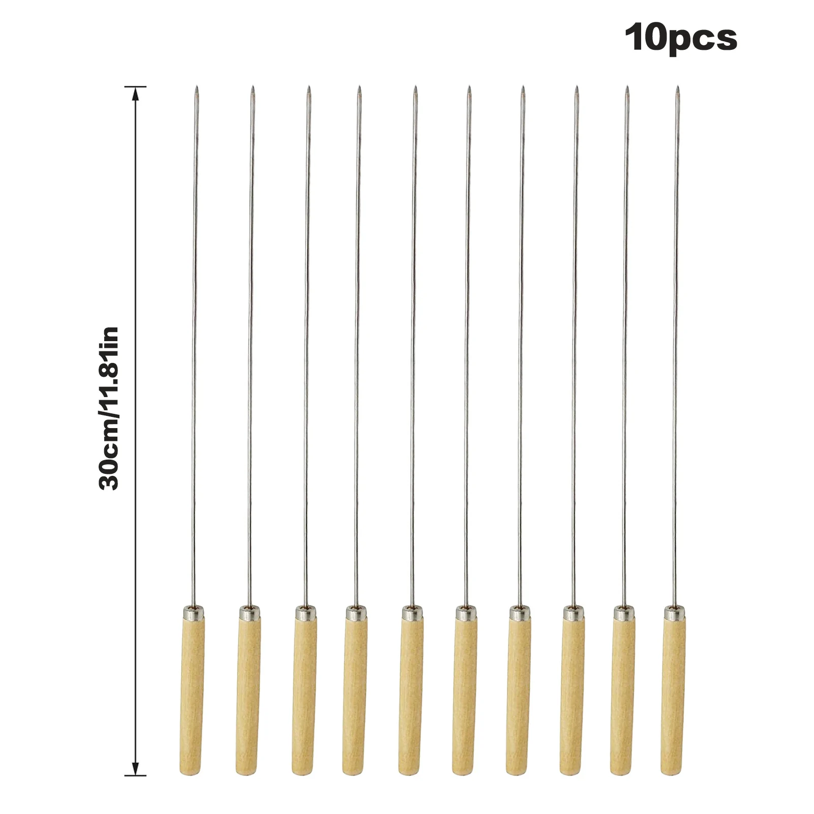 10pcs Reusable Forks Barbecue Skewer with Wooden Handles Humanized Pointed Head Suitable for Outdoor Activities